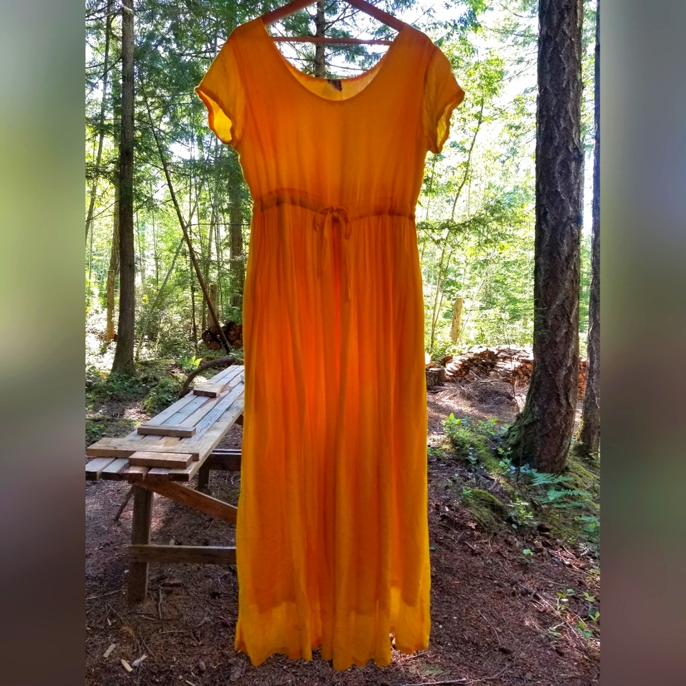 Summer Dress Yellow Maxi Medium Body Touch Brand Scoop Neck Shorr Sleeve Rayon